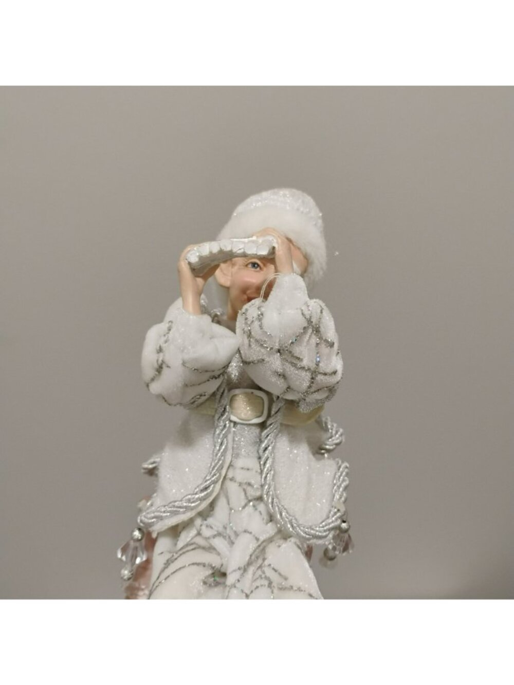 Vintage Posable Elf Figurine Silver White Crystal Jester Shelf Sitter Flute Play - Picture 6 of 9